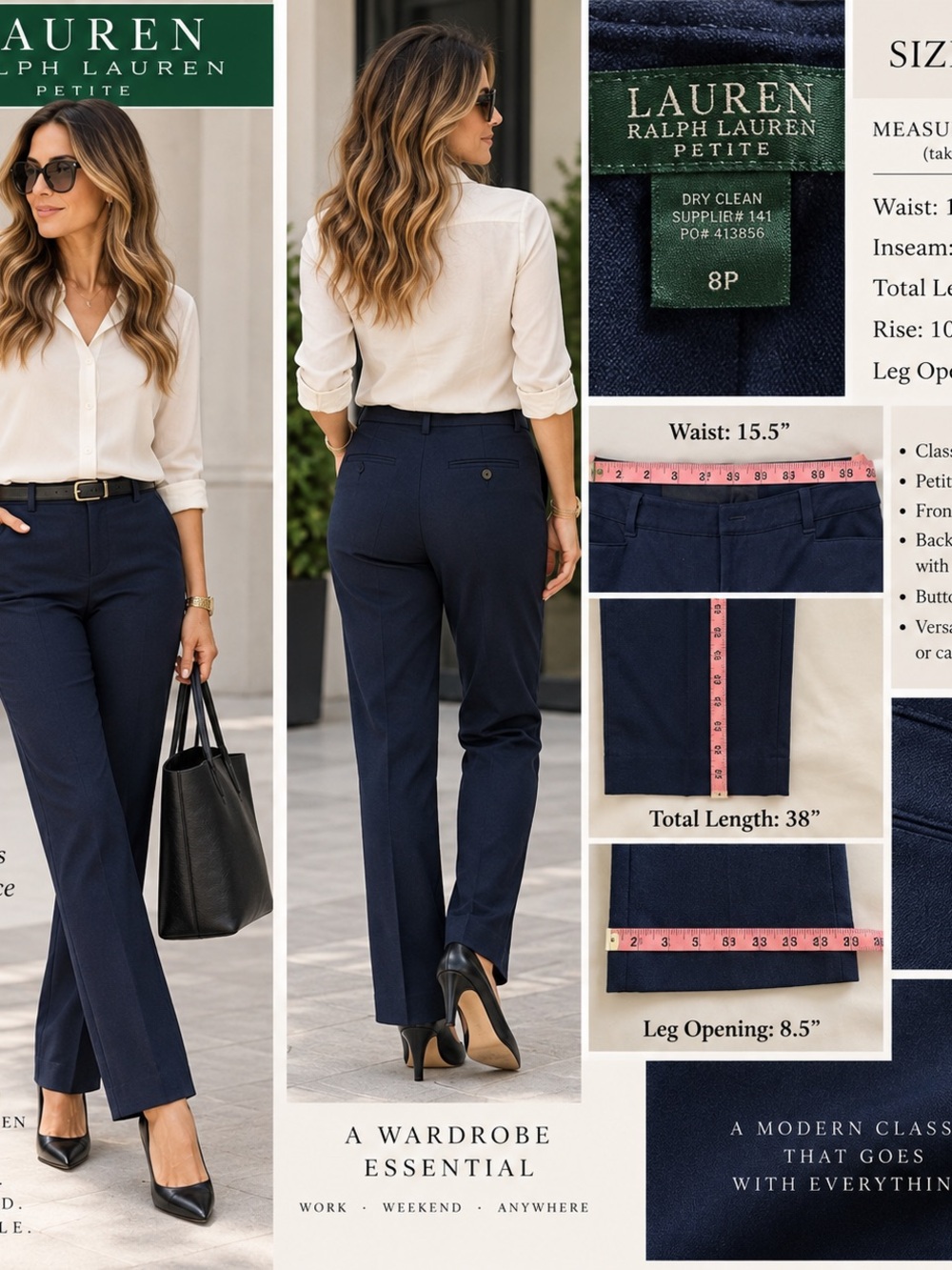Lauren Ralph Lauren Petite Navy Straight-Leg Trousers